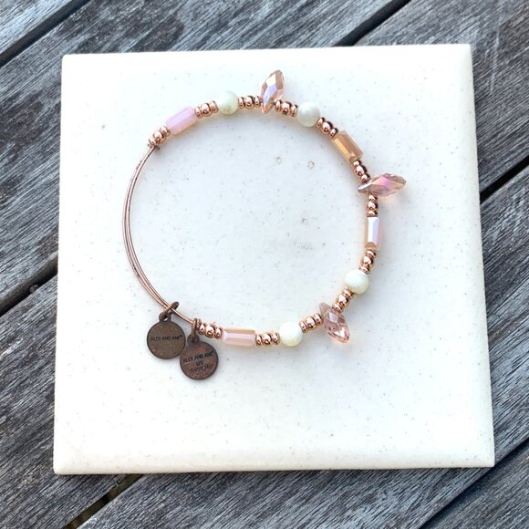 Alex and Ani Beaded Bangle – Pastel Pink & Peach Glass Mix Rose Gold Finish - Picture 2 of 2